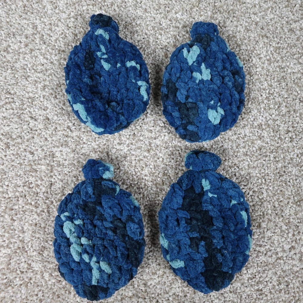 Handmade Reusable Crochet Water Balloons Set of 4 Blue Variegated Chenille Yarn